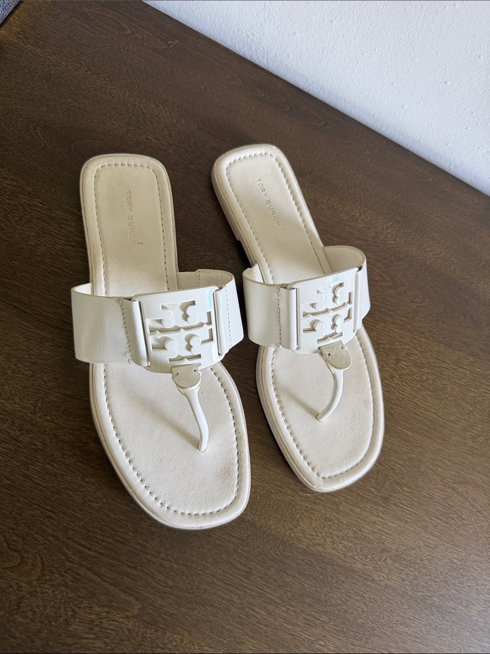 Tory Burch Ivory Miller Logo Thong Sandals